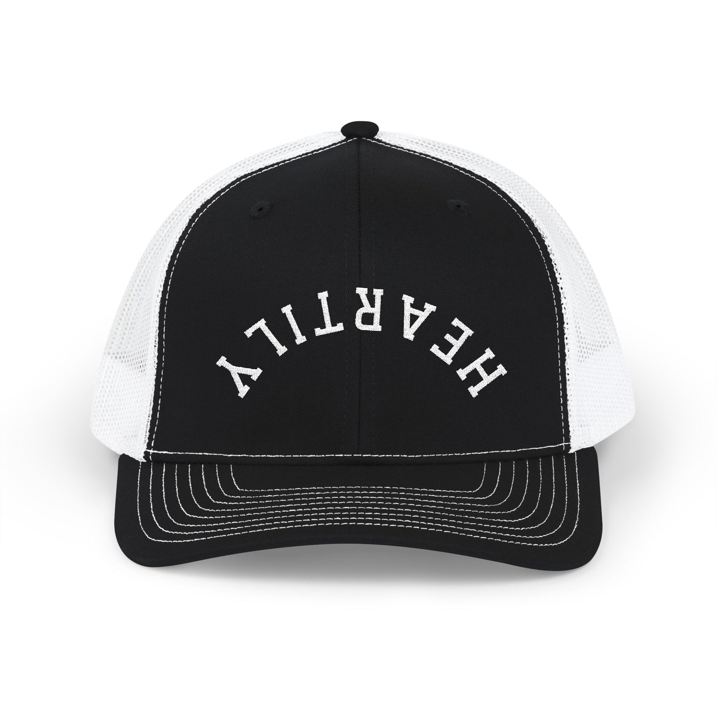 Upside Down 'Heartily' Embroidered Snapback Trucker Cap