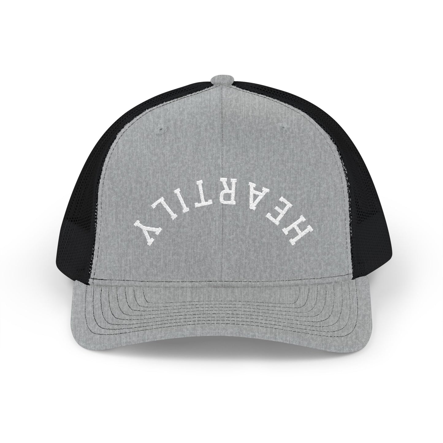 Upside Down 'Heartily' Embroidered Snapback Trucker Cap