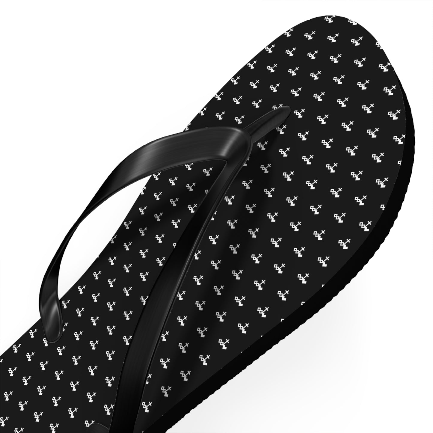 Black Patterned Flip Flops