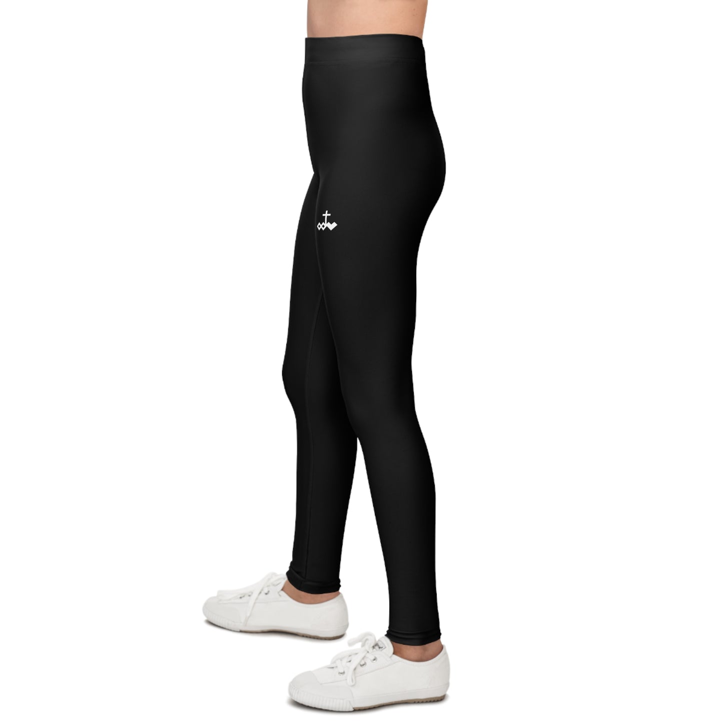 Youth Black Leggings with Small White Logo