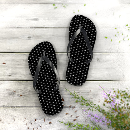 Black Patterned Flip Flops