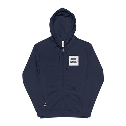 'Work Heartily' Embroidered Patch Zip Hoodie