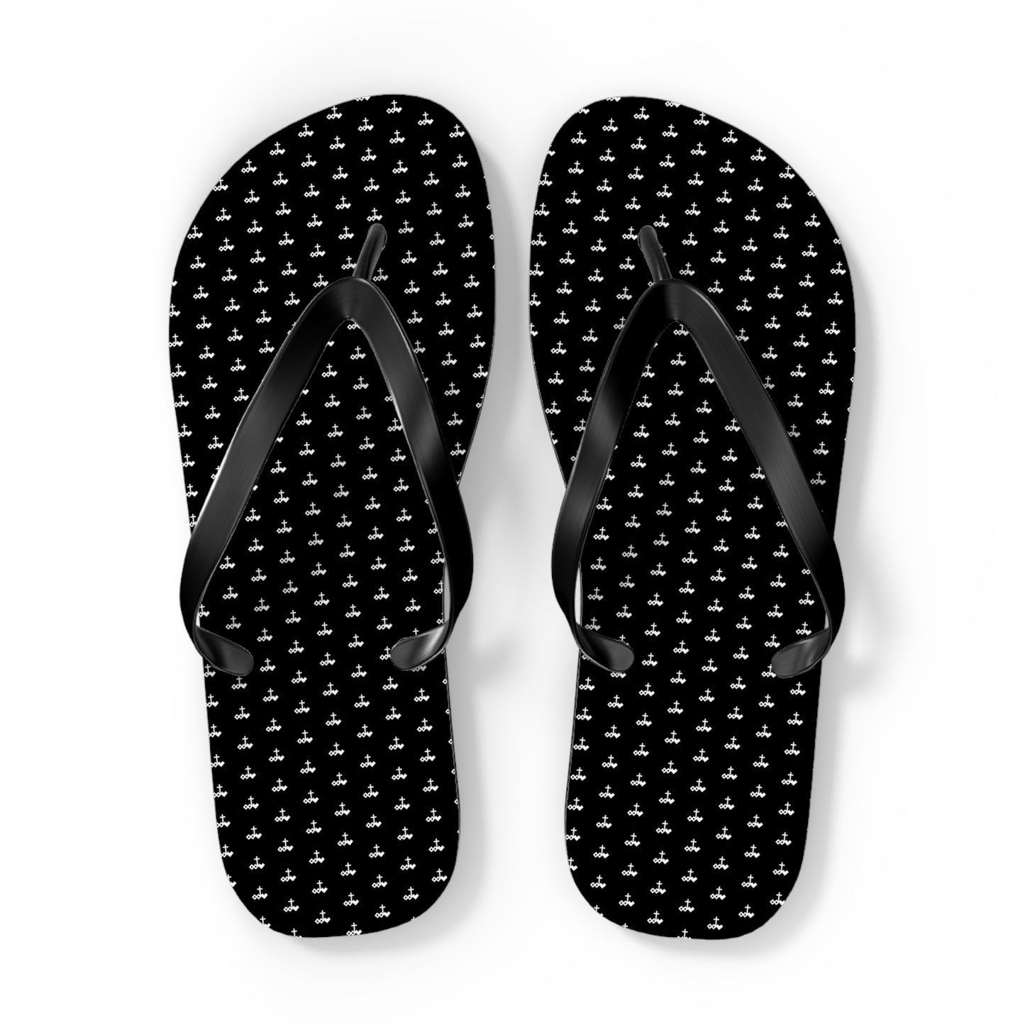 Black Patterned Flip Flops