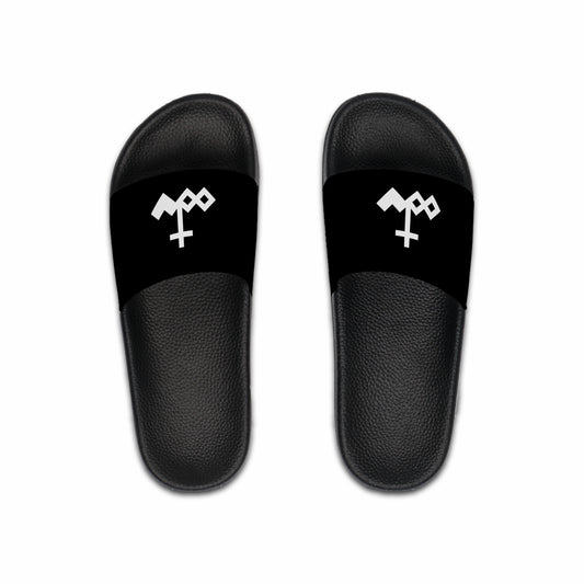 Men's Black Slide Sandals with White Logo