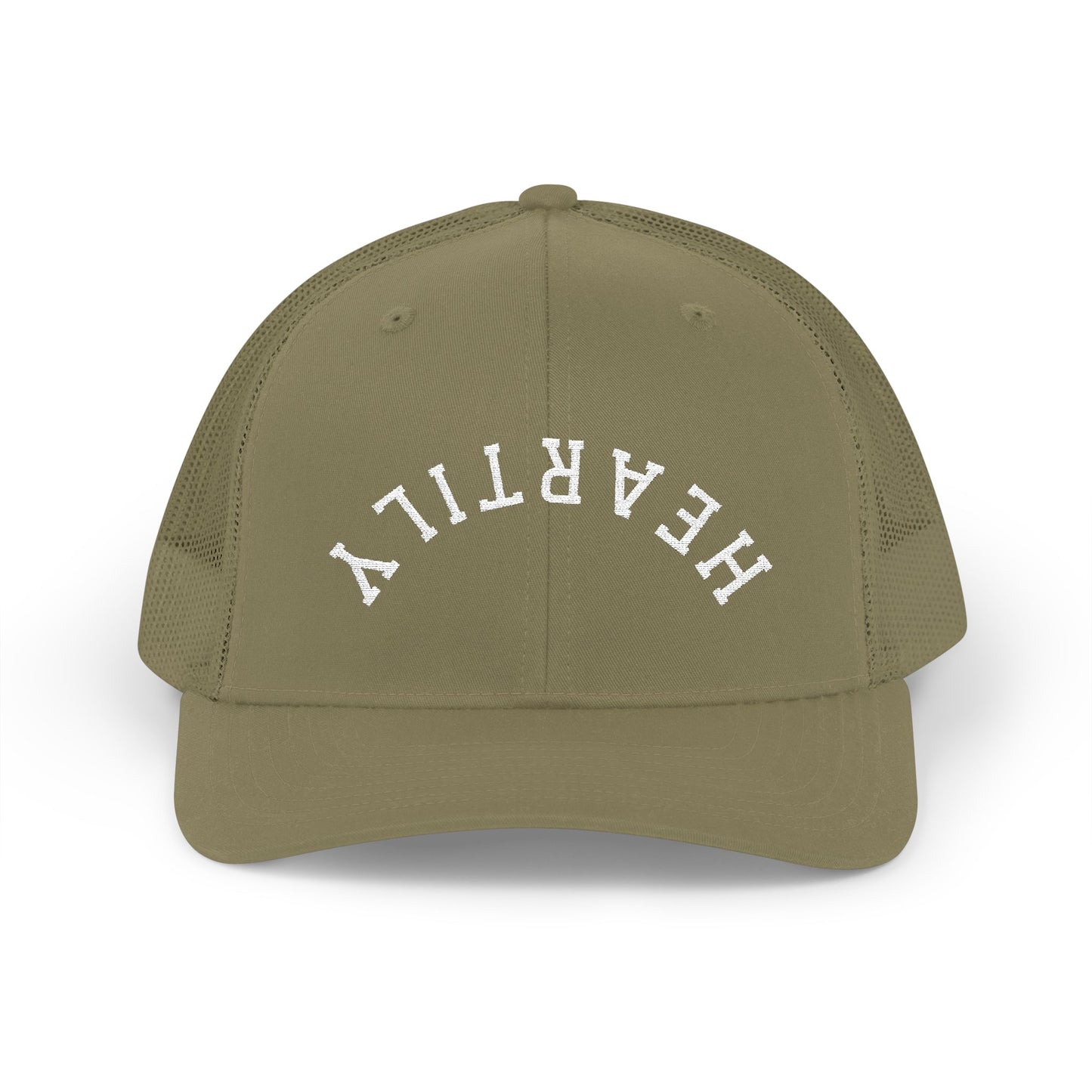 Upside Down 'Heartily' Embroidered Snapback Trucker Cap