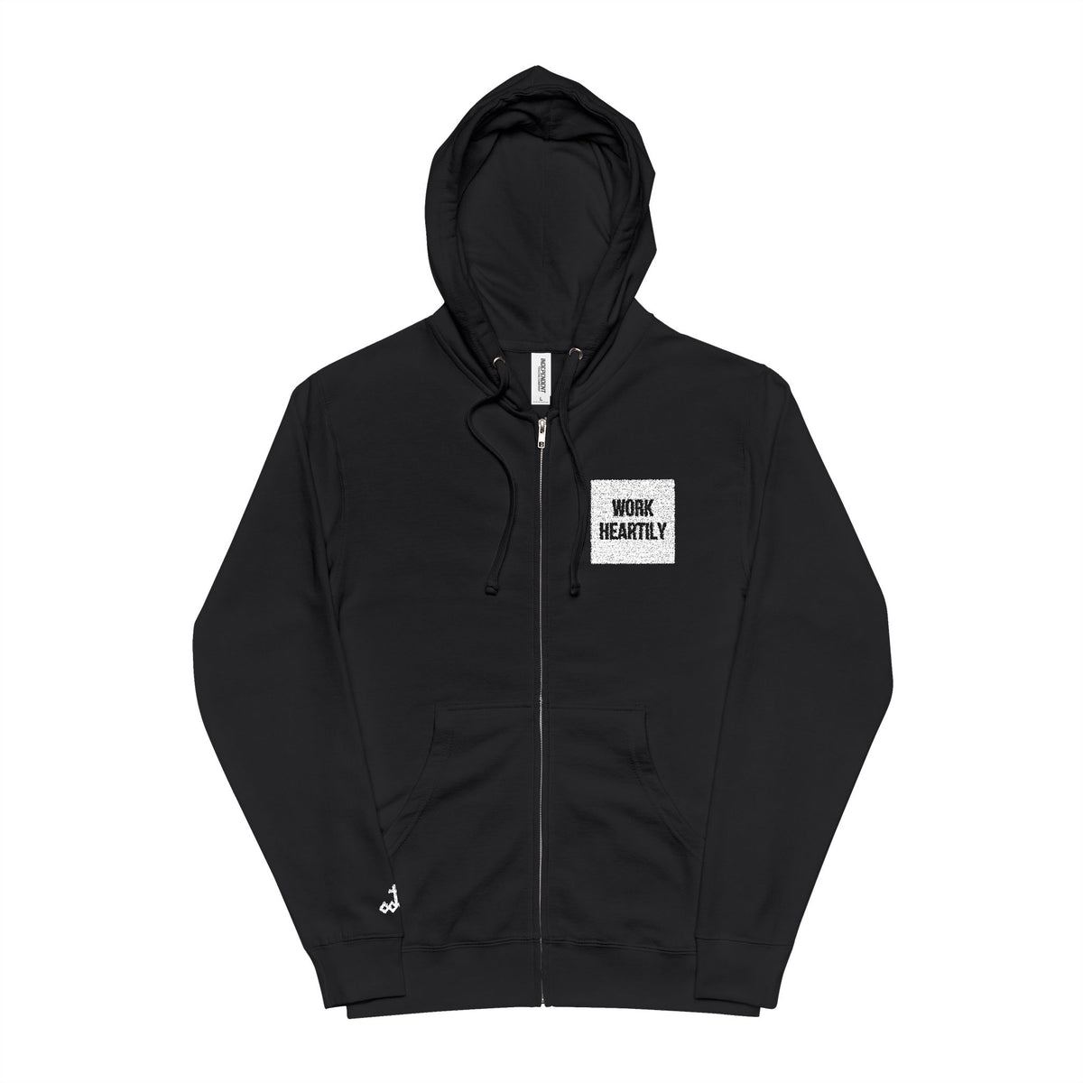 'Work Heartily' Embroidered Patch Zip Hoodie