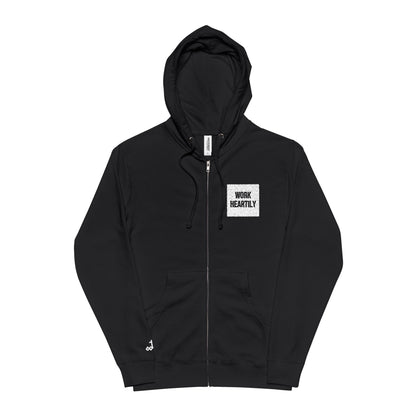 'Work Heartily' Embroidered Patch Zip Hoodie