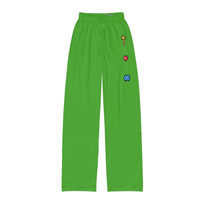 Lime Green Kids Lounge Pants with Pixel Icons