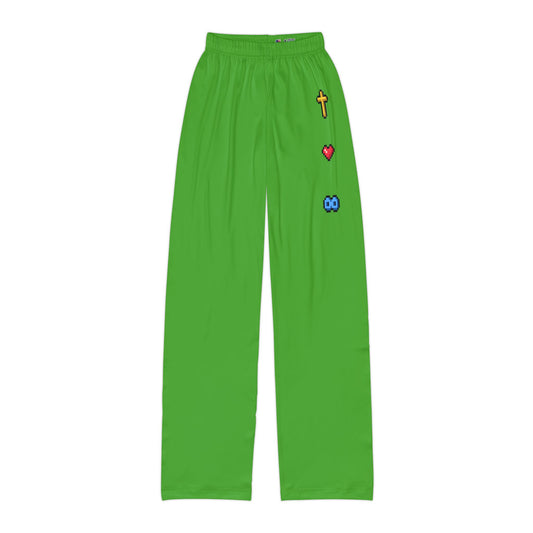 Lime Green Kids Lounge Pants with Pixel Icons