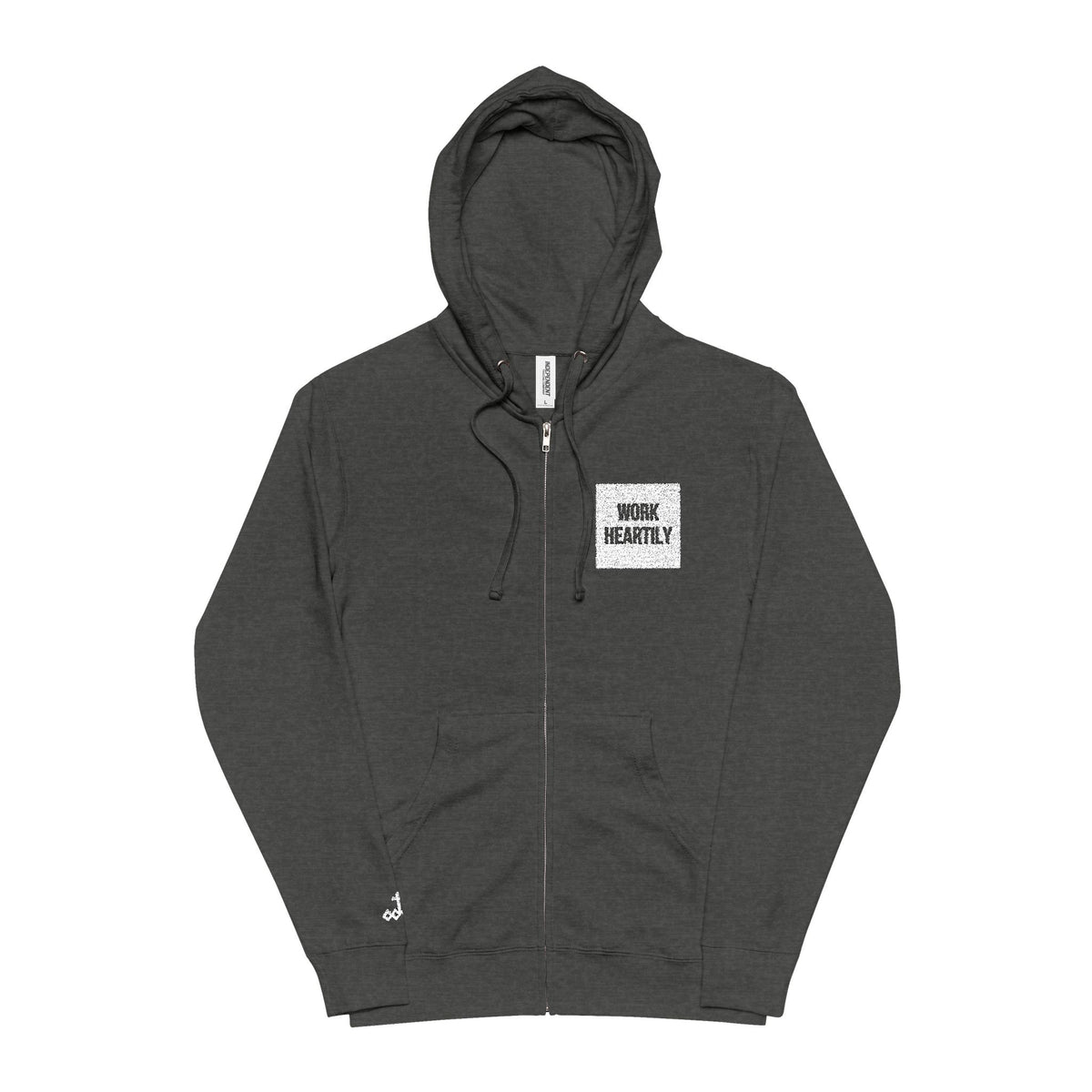 'Work Heartily' Embroidered Patch Zip Hoodie