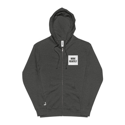 'Work Heartily' Embroidered Patch Zip Hoodie