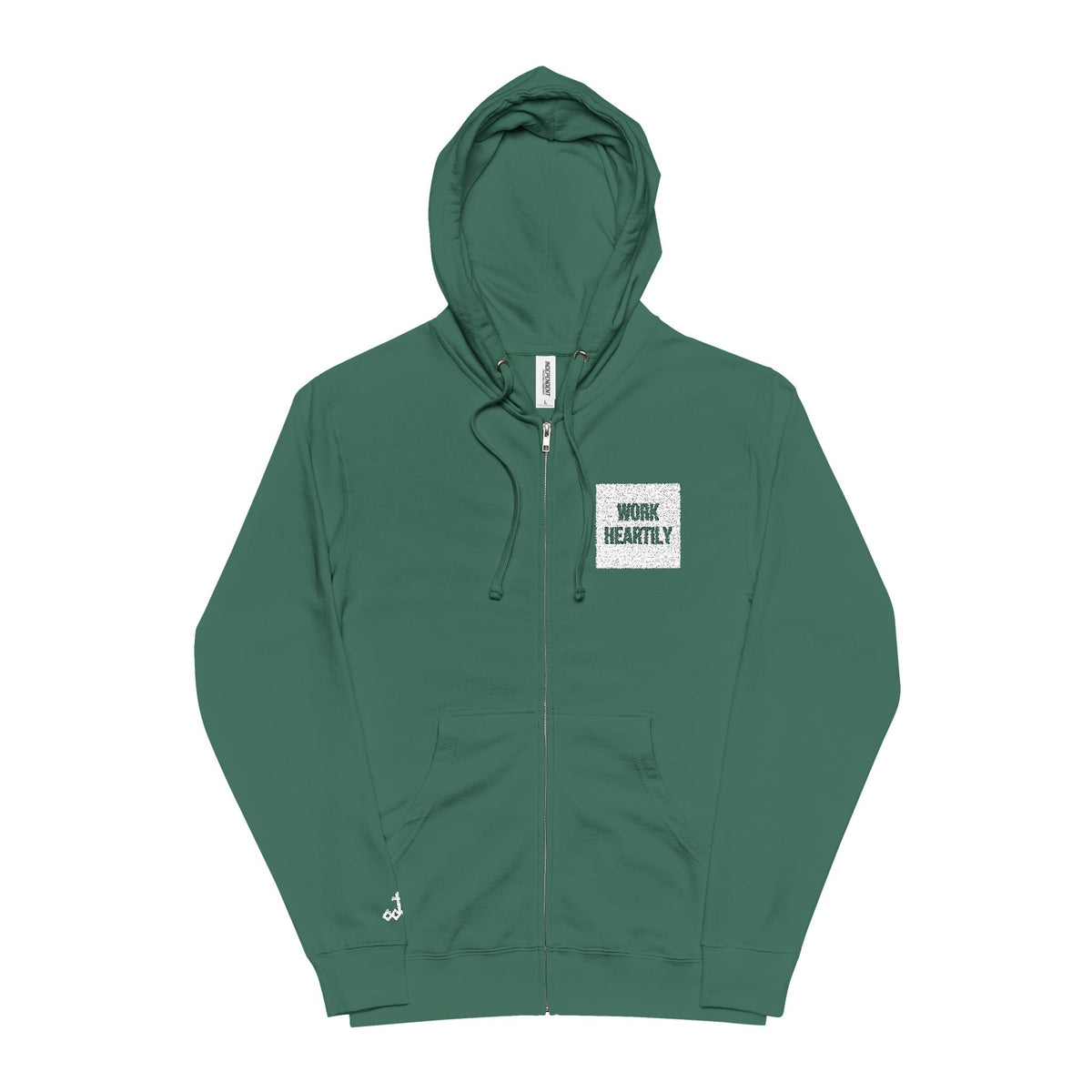 'Work Heartily' Embroidered Patch Zip Hoodie