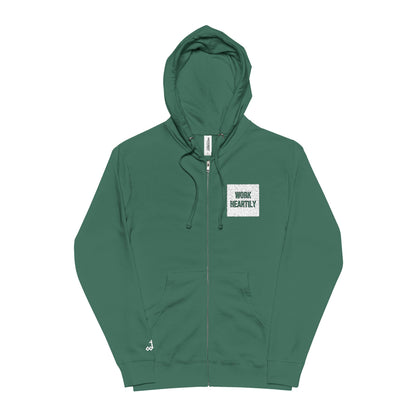 'Work Heartily' Embroidered Patch Zip Hoodie