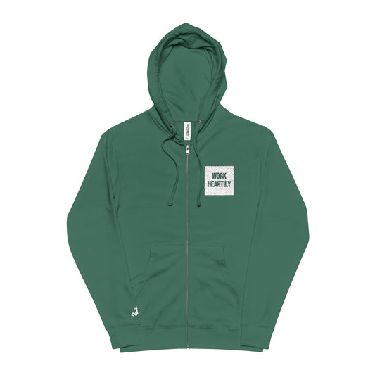 'Work Heartily' Embroidered Patch Zip Hoodie