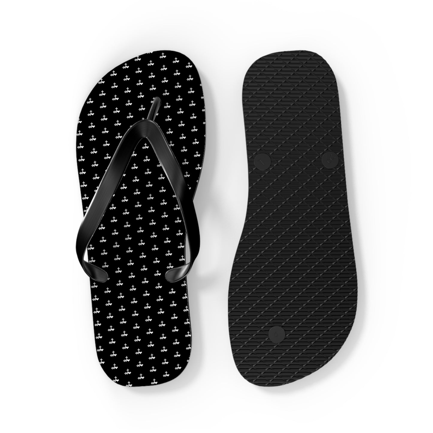 Black Patterned Flip Flops