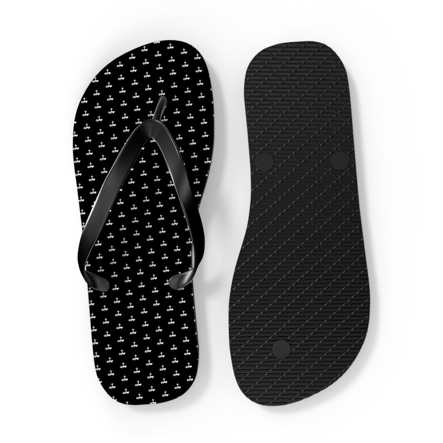 Black Patterned Flip Flops