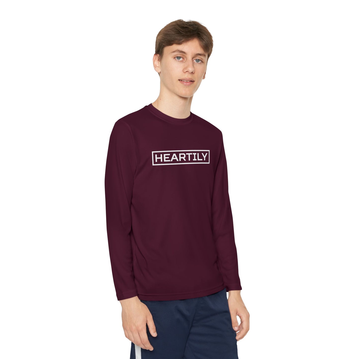 Bordered Heartily Youth Athletic Long Sleeve Tee
