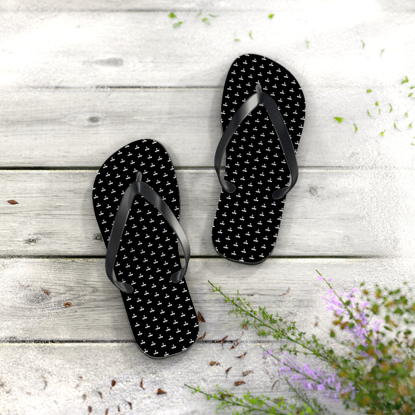 Black Patterned Flip Flops