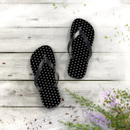 Black Patterned Flip Flops