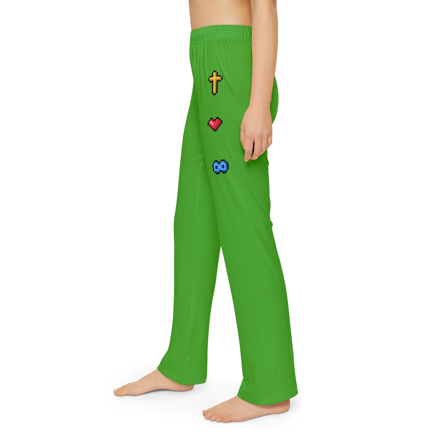 Lime Green Kids Lounge Pants with Pixel Icons