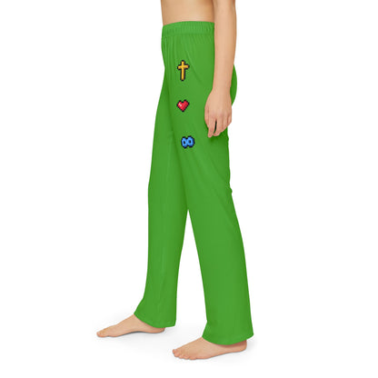 Lime Green Kids Lounge Pants with Pixel Icons