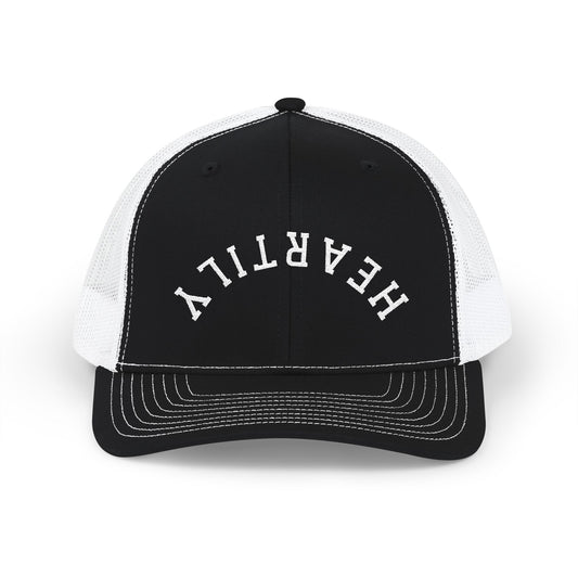 Upside Down 'Heartily' Embroidered Snapback Trucker Cap