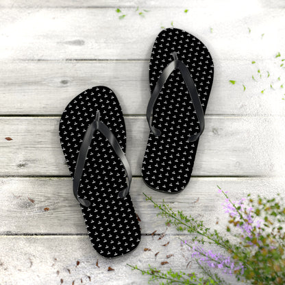 Black Patterned Flip Flops