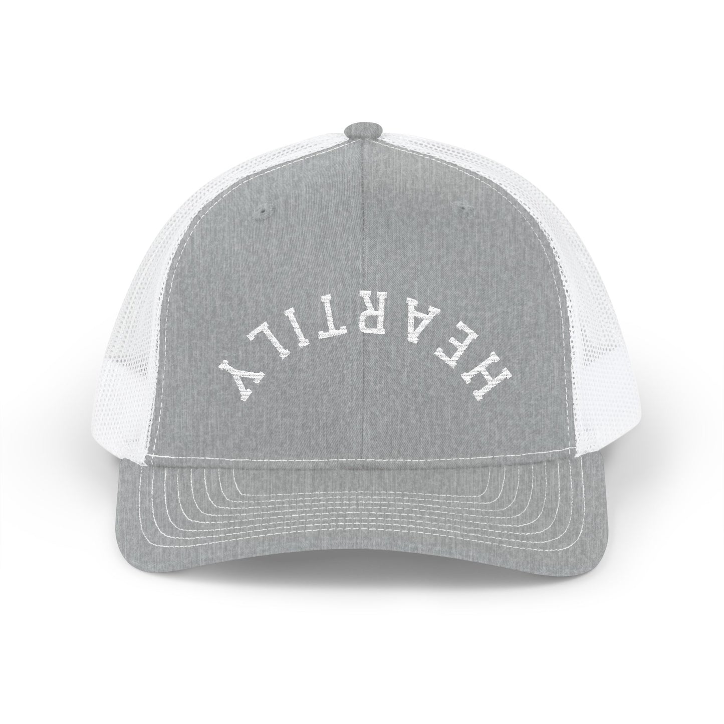 Upside Down 'Heartily' Embroidered Snapback Trucker Cap