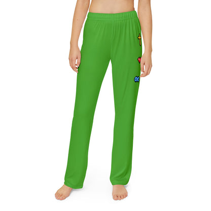 Lime Green Kids Lounge Pants with Pixel Icons