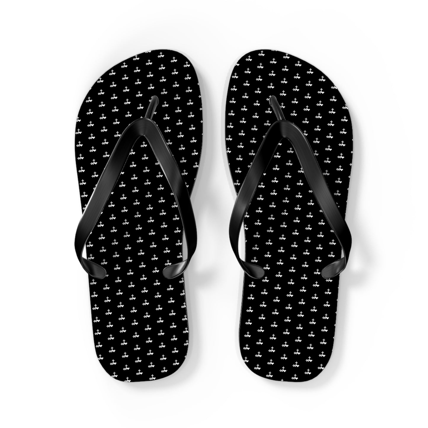 Black Patterned Flip Flops