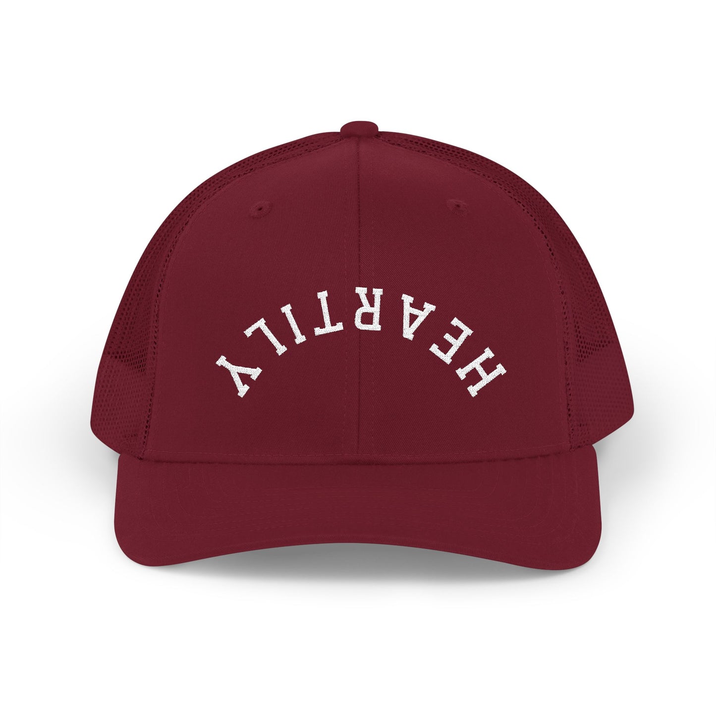 Upside Down 'Heartily' Embroidered Snapback Trucker Cap