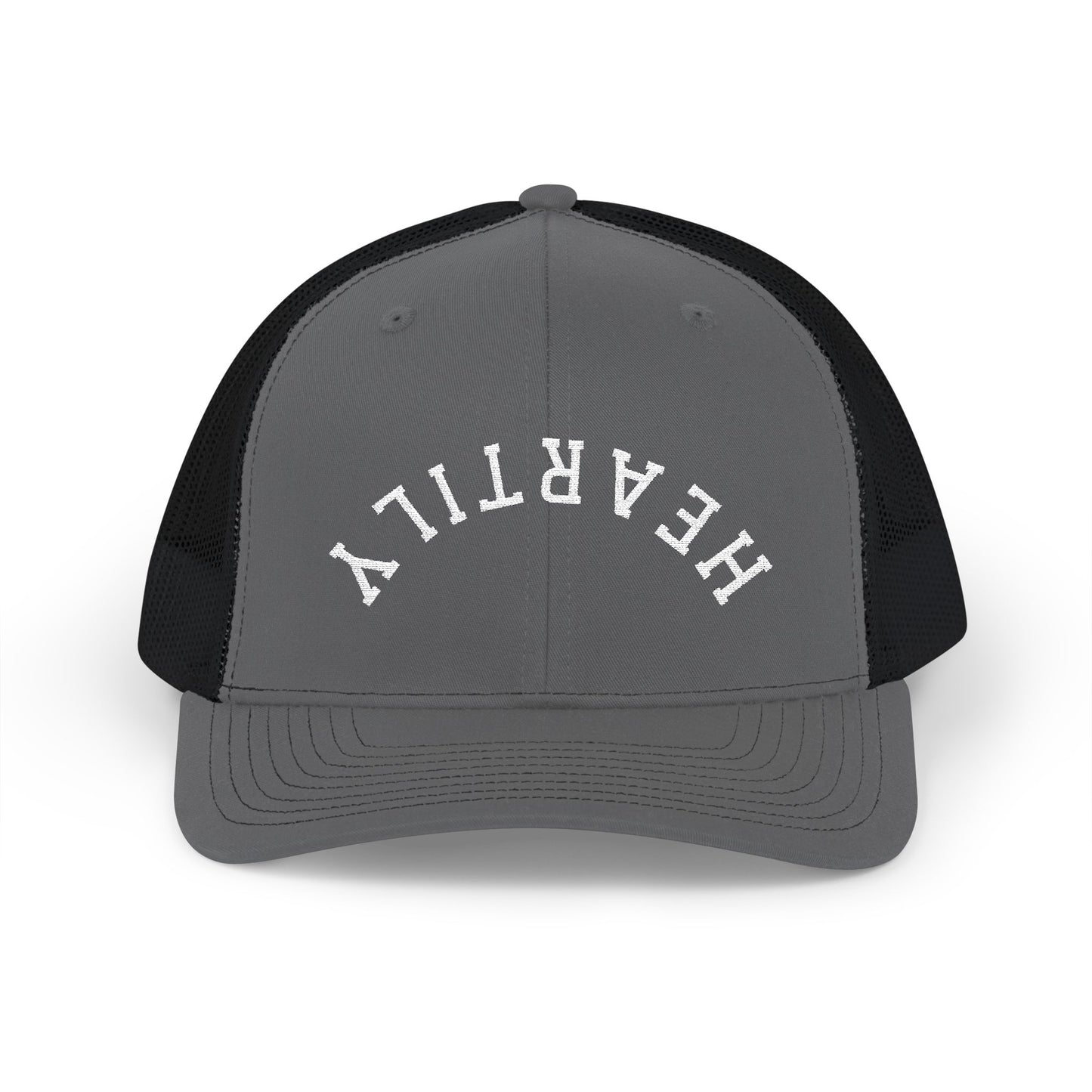 Upside Down 'Heartily' Embroidered Snapback Trucker Cap