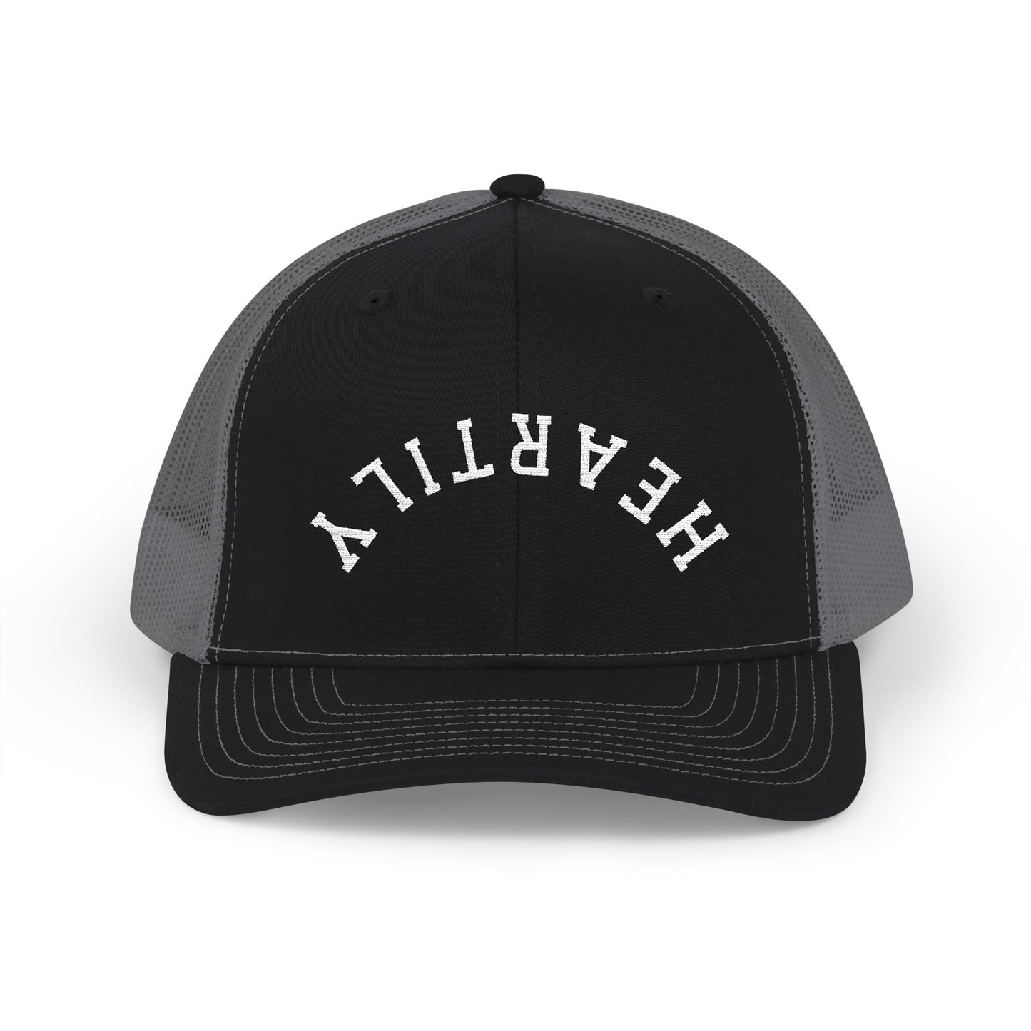 Upside Down 'Heartily' Embroidered Snapback Trucker Cap