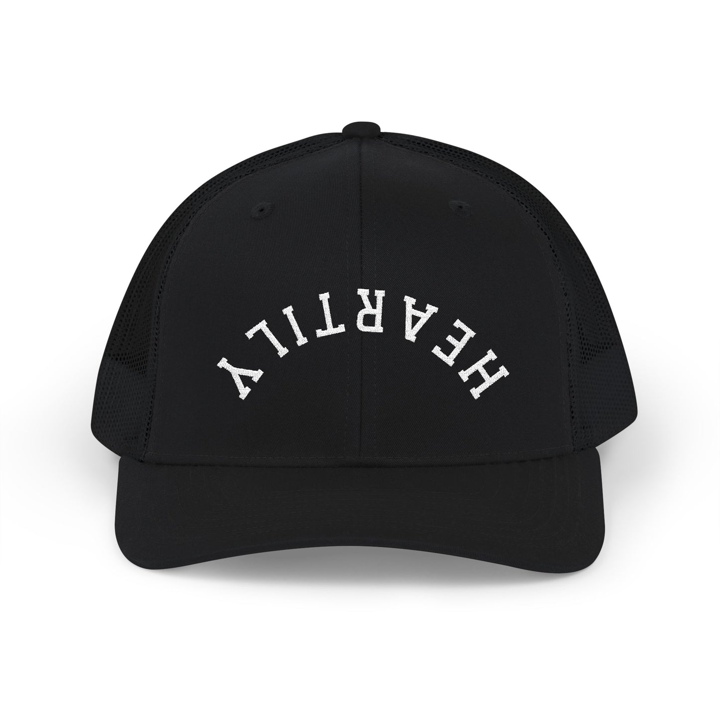 Upside Down 'Heartily' Embroidered Snapback Trucker Cap